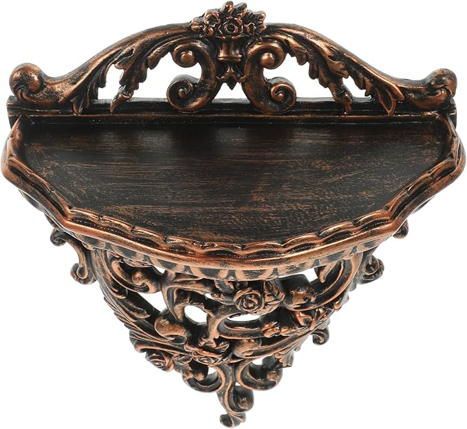 Homoyoyo Resin Floating Wall Shelf Wall Mounted Decorative Display Organizer Retro Hollow Flower Carving Art Decoration Flower Pot Stand