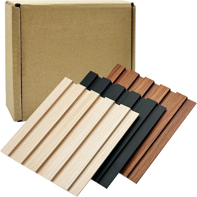WPC Wainscoting Panels Slat 3D Fluted Panels Soundproof Wall Panels for Wall Decor Bedroom and TV Background (3 Color Samples, 5.9×6.1in (3 PCS)