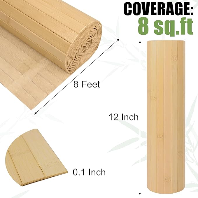 2 Pack Bamboo Wall Panel for Interior Wall Decor, Renewable Pole Wrap Wainscoting Roll Bamboo Covering Paneling for Wall Ceiling Office Bedroom Living Room (12" H x 96" L, Light-Carbonized)