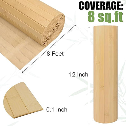 2 Pack Bamboo Wall Panel for Interior Wall Decor, Renewable Pole Wrap Wainscoting Roll Bamboo Covering Paneling for Wall Ceiling Office Bedroom Living Room (12" H x 96" L, Light-Carbonized)