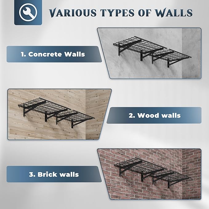 2 Pack Heavy Duty Garage Wall Shelving Set (2x3ft), Wall Mounted Garage Shelves 700lbs Capacity, 24