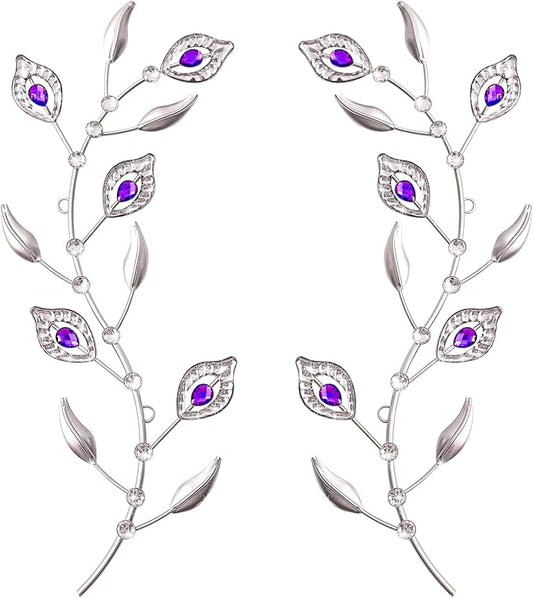 sxnzequnze 2 Pcs Metal Leaf Wall Art Crystal Bling Decorations Silver Leaves 3D Iron Handmade Home Decor Hanging Minimalist Accents Modern Set for Living Room Bathroom Bedroom Dining Room Hallway