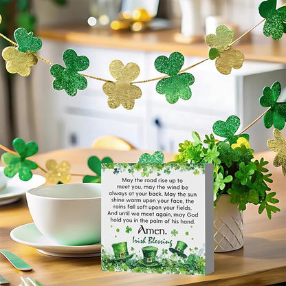 Irish Blessing Decor St Patricks Day Decorations Rustic Wood Sign Home Tabletop Shelf Desk Decor St Patrick's Day Decorations 5 X 5 Inches