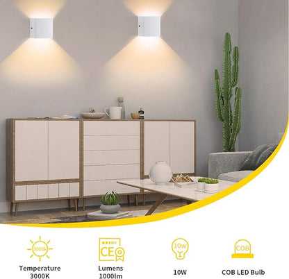 Lightess Modern Wall Sconce Mini 10W White Hardwired, Set of 2 Up Down Wall Mount Lights Indoor Mini Metal LED Wall Lamp for Living Room Bedroom Hallway Decor, Warm White, O1181TP