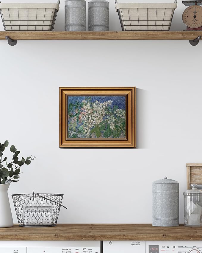 HUARCEY Gold Framed Vintage Wall Art for Living Room, Flowers Painting Canvas Prints Shelf Decor for Kitchen, Van Gogh Bedroom Wall Art, Christmas Gifts for Friends or Family ( Chestnut Branches 8