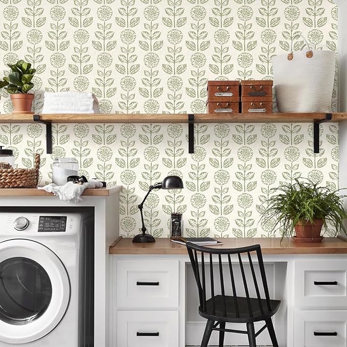 Wudnaye Vintage Floral Peel and Stick Wallpaper Beige Floral Contact Paper 17.7in × 393.7in Tulip Self Adhesive Wallpaper Boho Flowers Removable Waterproof Wall Paper for Bathroom Bedroom Decorative