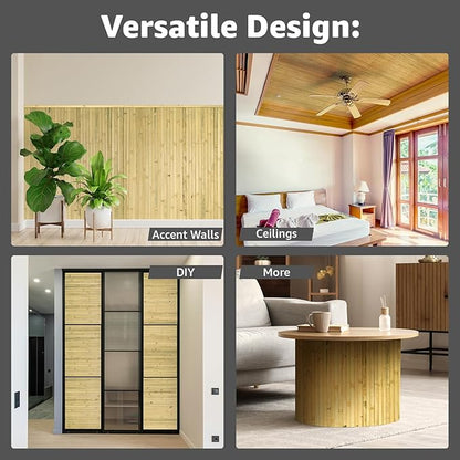Art3d Natural Bamboo Wall Panel for Interior Wall Decor, Renewable Pole Wrap Wainscoting Paneling for Wall Ceiling Furniture Cabinet Office, 48 x 96 Inch, 2-Pack - Natural