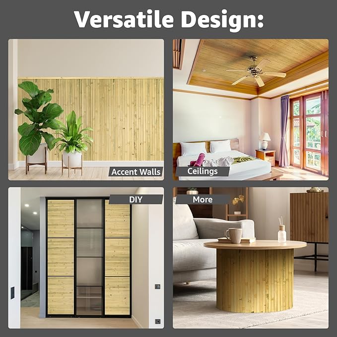 Art3d Natural Bamboo Wall Panel for Interior Wall Decor, Renewable Pole Wrap Wainscoting Paneling for Wall Ceiling Furniture Cabinet Office, 48 x 96 Inch, 2-Pack - Natural
