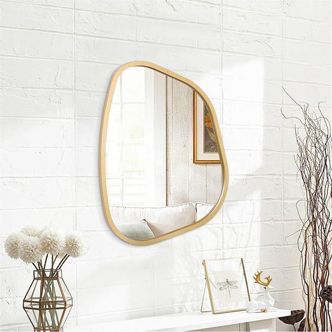 Irregular Asymmetrical Mirror Wall Mounted, Unique Vanity Mirror, Shaped Dressing Mirror Decorative for Living Room, Bathroom, Bedroom, Entryway Wall Decor Gold 16