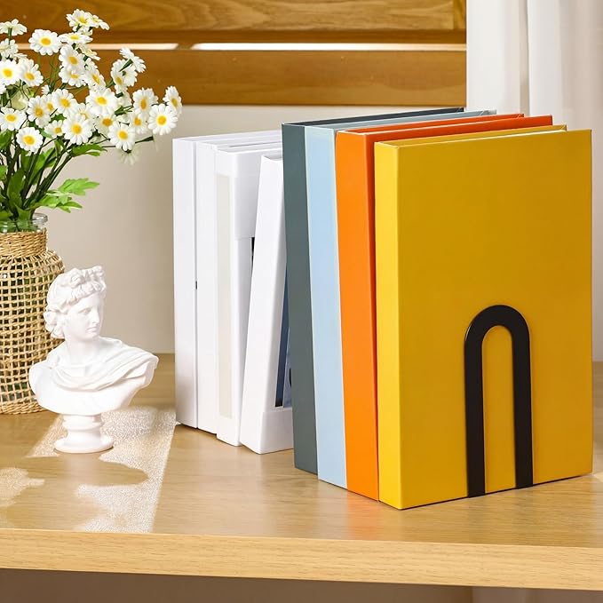 Chunful 24 Pcs Book Ends Bulk for Shelves Decorative Small Modern Metal Bookends Book Shelf Organizer Minimalist Design Stopper to Hold Books for Home Office (Black, 5.5 * 3.75 * 2.25inch)