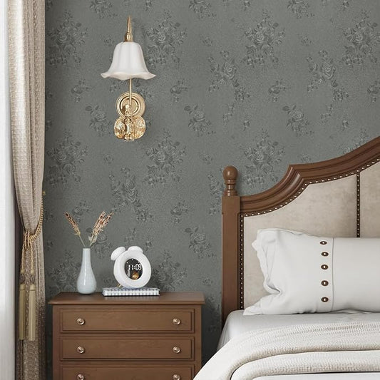 Grey Floral Peel and Stick Wallpaper Embossed Contact Paper 17.7 inch x 196.8inch Floral Contact Paper Pure Solid Grey Waterproof Gray Flower Wall Vinyl Self Adhesive Decorative Vinyl