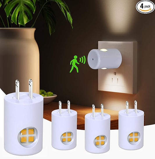 4-Pack Motion Sensor Night Light, Plug into Wall Dusk to Dawn LED Nightlight, Auto On/Off, 3000K Soft White 100 Lumens, Rotatable Plug-in Design for Hallway, Staircase, Bathroom, Corridor, Bedroom