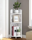 Meangood Bathroom Corner Shelf Stand, 3 Tier Solid Wood Display Shelf for Narrow Space, Shower Corner Shelf, Plant Stand Nightstand, for Living Room, Bedroom, Home Office, Elegant White