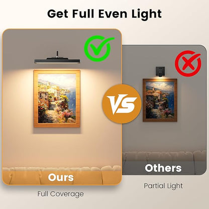 Picture Light for Wall, 12" Rechargeable Wireless Battery Operated Painting Lighting, Dimmable LED with Remote 3CCT for Wall Art Gallery Display (Black)