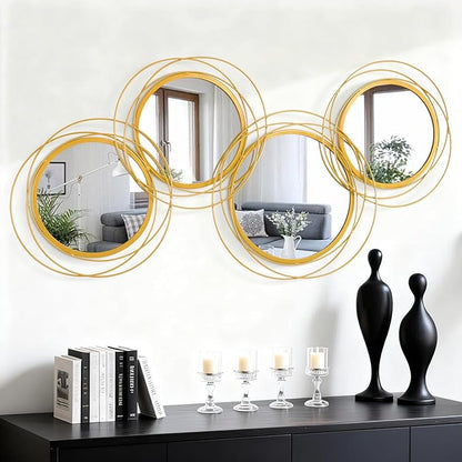 Golden Circle Mirror Set, 4 PCS Wall Metal Framed Round Mirror Modern Glass Decorative Mirrors 20x40 Inch for Living Room Bedroom Bathroom Entryway Home Decor