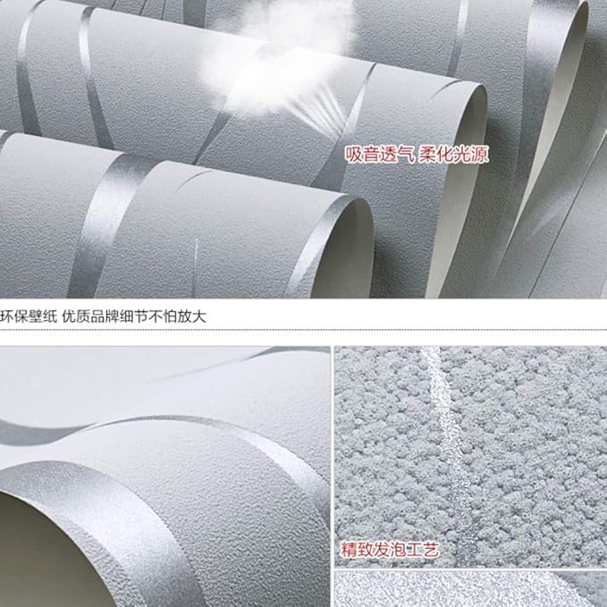 Simple Fashionable Non-woven Wallpaper 3D Embossed Three-dimensional Flocking Foaming Wave Stripes Bedroom Living Room TV Background Wall Shop Decoration20.87"Wx393.7"L Non-Pasted (Silver gray)