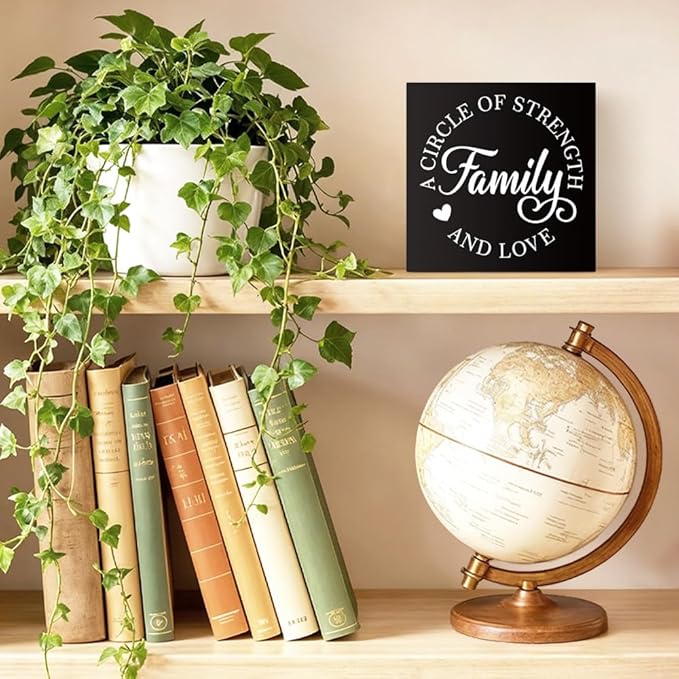 A Circle of Strength And Love Wooden Box Sign Rustic Wood Block Plaque Box Sign for Home Living Room Coffee House Bar Shelf Table Decoration, Family Decor Gifts for Mom Aunt Wife Friends