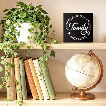 A Circle of Strength And Love Wooden Box Sign Rustic Wood Block Plaque Box Sign for Home Living Room Coffee House Bar Shelf Table Decoration, Family Decor Gifts for Mom Aunt Wife Friends
