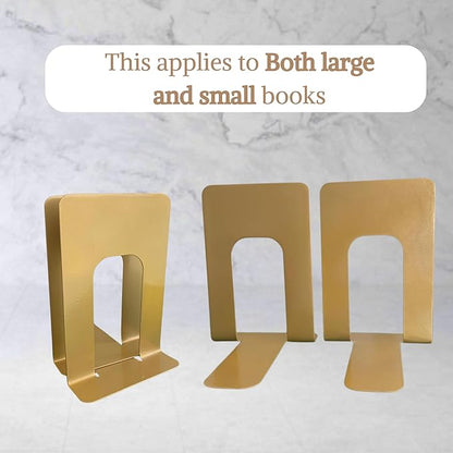 Alessk 6 Pieces Dark Matte Gold Bookends for Shelves, Heavy Duty Metal Bookends Supports Heavy Books, Decorative Gold Stops for Home or Office Decoration - 3 Pairs.