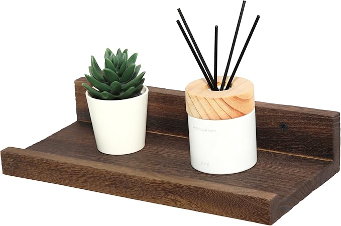 Z metnal Mini Floating Shelves, Small Natural Wooden Display Wall Shelf for Picture Ledge, Pawlownia, Wall Mounted, 12 x 5.5inch, 2 Pack