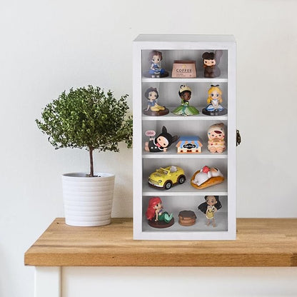Ikee Design Wall Mounted Wooden Collectible Shadow Box Display Case 5 Shelf Display Shot Glass Storage Accessories with Tempered Glass Door, Wash White Color