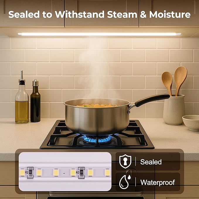 96inch Hardwired Under Cabinet Lighting for Kitchen, 6000K White Wired Undercounter Waterproof Led Strip Lights, Luces para Cocina Bajo Gabinete Under Shelf Lights