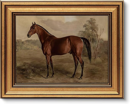 VIYYIEA Gold Framed Canvas Art Prints,8x10Inch, Country Horse Art Painting, Vintage Retro Decor for Bathroom Bedroom Living Room shelf bookshelf Fireplace, Rustic Farmhouse Picture