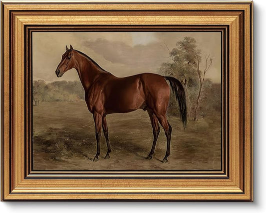 VIYYIEA Gold Framed Canvas Art Prints,8x10Inch, Country Horse Art Painting, Vintage Retro Decor for Bathroom Bedroom Living Room shelf bookshelf Fireplace, Rustic Farmhouse Picture