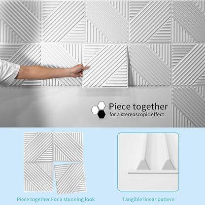 Art3d 33-Pack 3D Wall Panels for Interior Wall Decor, Textured Accent Walls Paneling for Living Room, Bedroom, TV Background, 12"x12" White