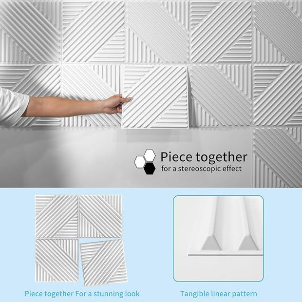 Art3d 33-Pack 3D Wall Panels for Interior Wall Decor, Textured Accent Walls Paneling for Living Room, Bedroom, TV Background, 12"x12" White