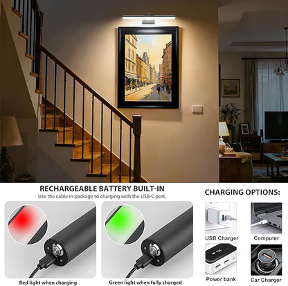 Picture Light,Wireless Art Light Stick-On,Magnetic Wall Light,Battery Accent Light with Timer and Dimmable for Painting,Frame,Portrait,Artwork-Black 16"