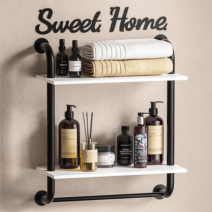 Bathroom Shelves Wall Mounted, Rustic Farmhouse Pipe Shelves 2-Tier, Floating Shelf Wall Decor for Bathroom, Kitchen, Bedroom, Living Room Thanksgiving Day 17.3in White