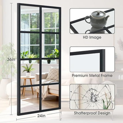 DUMOS Wall Mirror 24" x 36", Rectangle Window Pane Decorative Mirror, Metal Framed Wall Mounted Mirror for Bathroom, Bedroom, Entryway, 1 Pack