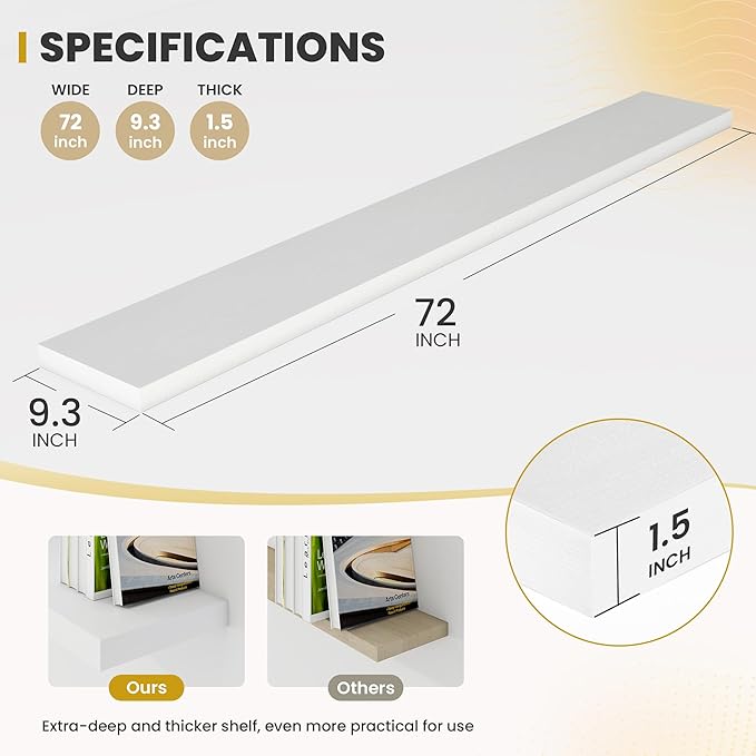 72 Inch Floating Shelves, 9.3