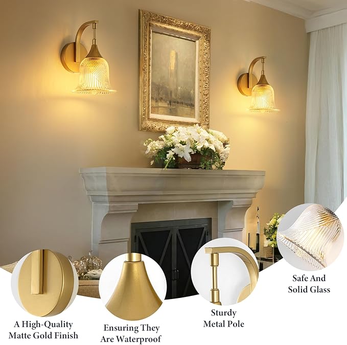 1-Light Gold Wall Sconce,Bathroom Sconces Brass Modern Wall Light Fixture with Clear Glass Shade,Indoor Wall Lamp for Living Room Bedroom Bathroom Hallway(E26)