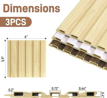 3 Packs Sample 6 x 5.9in Slat Wood Wall Paneling, WPC Wainscoting Panels for Interior Wall Decoration Living Room Bedroom, Accent Wall Panels
