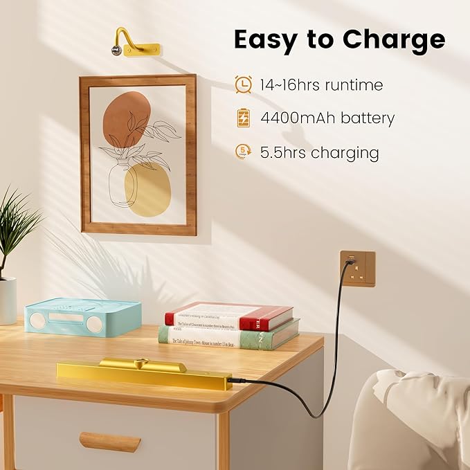 Picture Frame Light, 12" Rechargeable Wireless Battery Powered Lighting, Dimmable LED with Remote 3CCT for Wall Art Gallery Display (Gold)