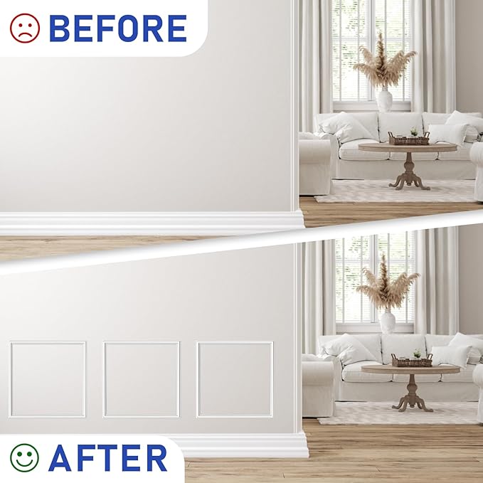 COUKIU Pre-Cut 3 Set Peel and Stick Wall Molding Trim Kit, 12" x24" Premade Wainscoting Panels, Self Adhesive Moulding Panel for Interior Walls Picture Frame