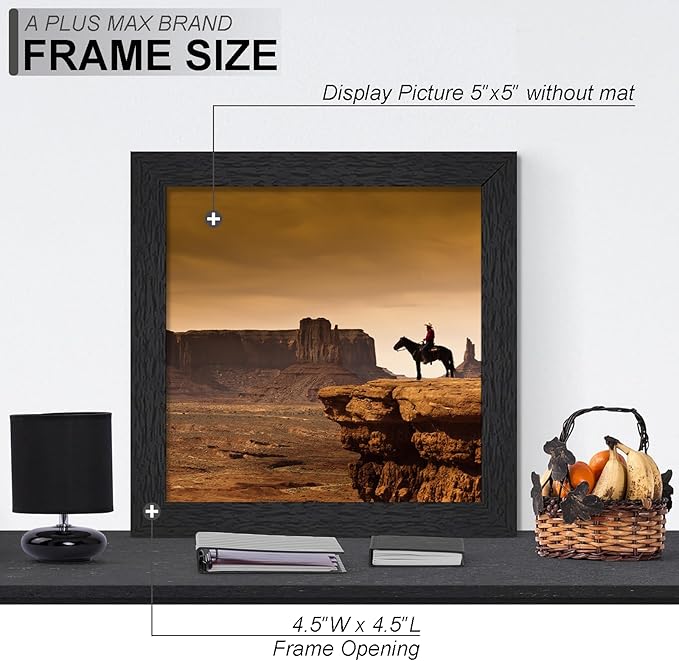 A PLUS MAX Square 5x5 Frame Set of 6, Black Engineered Wood Picture Frame for 5 x 5 Picture Poster Photo, Light Weight 5by5 Frame with Wood-grain for Wall - 6 Pack/Black/5
