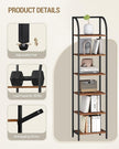 Bookshelf Narrow Bookcase, Tall Storage Rack with Steel Frame, Display Standing Shelf Unit, Skinny Book Shelf for Study Living Room Home Office, Industrial Style, 6-Tier Rustic Brown BC56401B