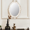 2 Pack - Vintage Decorative White Framed Mirror, Wall Hanging Mirrors & Tabletop Tray for Bedroom Living Room Dresser Decor, Oval- 9.6
