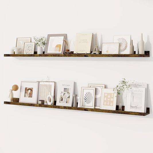 Dreamland Picture Ledge Shelf for Wall, Floating Shelves Set of 2,55 inch Long Floating Shelves with Lip for Living Room,Bedroom,Bathroom,Kitchen,Rustic Brown