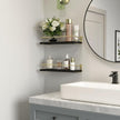 RICHER HOUSE Bathroom Floating Wall Shelf Set of 2 - Guard-Rail Small Wood Shelves for Decor, Over Toilet Storage, Kitchen Organizer - Black Gold