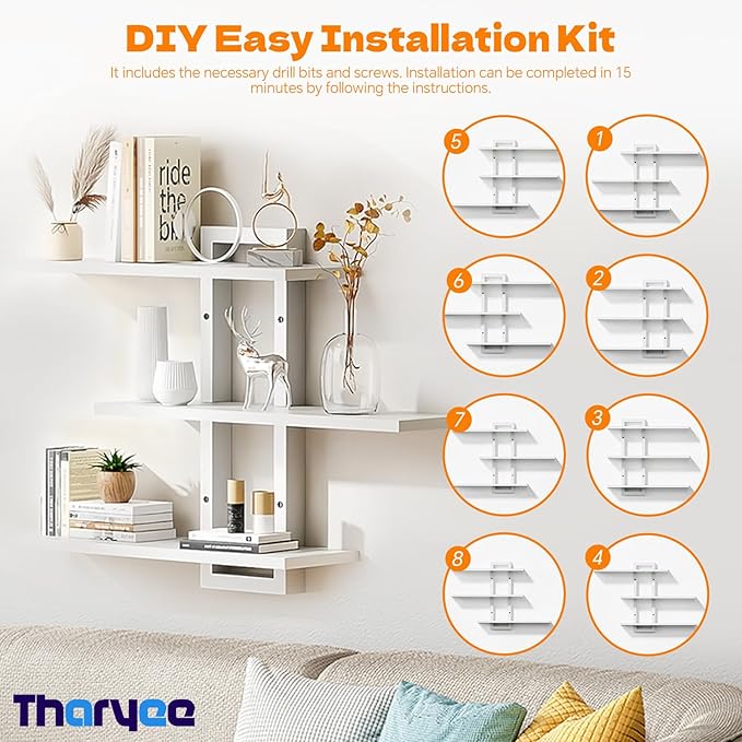 Floating Shelves for Wall Decor, 3 Tier Wall Mounted Storage Shelves, Bathroom Shelves, Decorative Hanging Storage Shelf for Living Room, Bedroom, Kitchen (White, 3 Tier)