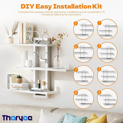 Floating Shelves for Wall Decor, 3 Tier Wall Mounted Storage Shelves, Bathroom Shelves, Decorative Hanging Storage Shelf for Living Room, Bedroom, Kitchen (White, 3 Tier)