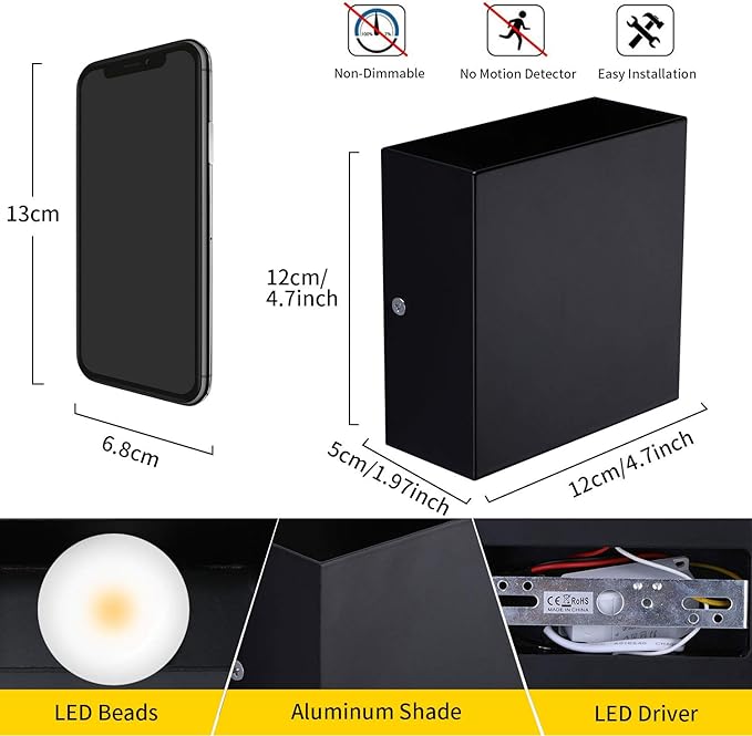Lightess 2 Pack LED Wall Sconce Mini 10W Hardwired, Modern Wall Lamp Black Up Down Wall Mount Lights Mini Metal for Living Room Hallway Bedroom Decor, Cool White, O1186TP
