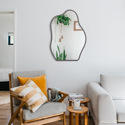 Irregular Wood Frame Asymmetrical Wall Mirror - Modern Unique Cloud Wall Mirror - Decorative Vanity Bathroom Living Room Bedroom Entryway Hallway Artistic Mirror - 26"x18"