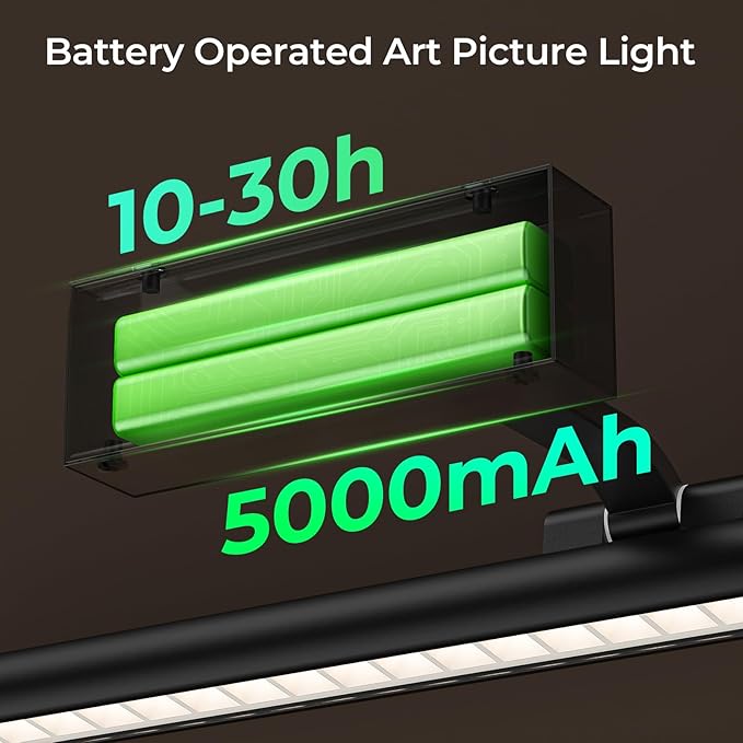 Wireless Picture Lights for Wall, Battery Operated Wall Light for Painting Rechargeable CCT Rotatable Art Gallery Light with Remote Dimmable Timer for Artwork Frame Display Dartboard (Black, 16inch)