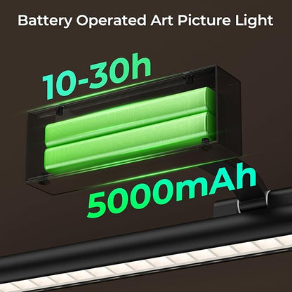 Wireless Picture Lights for Wall, Battery Operated Wall Light for Painting Rechargeable CCT Rotatable Art Gallery Light with Remote Dimmable Timer for Artwork Frame Display Dartboard (Black, 16inch)