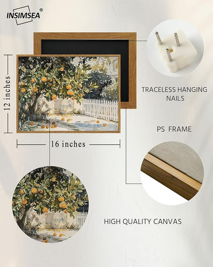 InSimSea Framed Canvas Wall Art Vintage Decor, Orange Trees Art Room Decor Aesthetic, Classic Rustic Farmhouse Wall Decoration for Bedroom Living Room Bathroom Gallery, 12x16inch